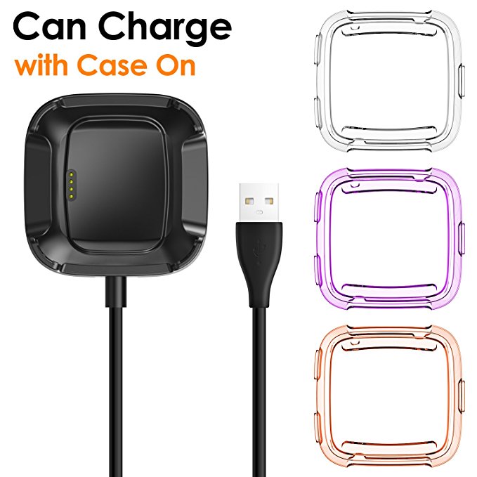 EZCO Fitbit Versa Case with Fitbit Versa Charger [3  1 Pack], Exclusive Charging Cable (Can Charge with Case On), Soft TPU Protective Cover Shell Bumper Case Protector for Fitbit Versa Smartwatch