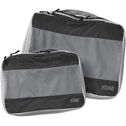 Lewis N Clark Electrolight Expandable Compression Packing Cube   Travel Organizer for Luggage, Suitcase or Carry On with Smart Design Grab Handle & Breathable Mesh, 2 Pack (1 Med, 1 Lrg), Charcoal