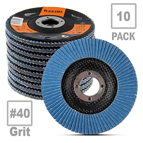 KSEIBI Zirconia Corundum 4 1/2 Inch Flap Disc Sanding Grinding Wheel (Grit #40, Blue)