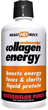 High-Energy Liquid Collagen | AminoSculpt Collagen Energy | 30 Fl Oz | Watermelon Punch | Supports Focus and Clarity | Boosts Daytime Energy | Better for Hair, Skin and Nails