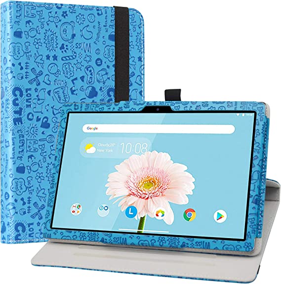 LiuShan Compatible with 10.1" TECLAST P20HD Rotating Case/TECLAST M40 Rotating Case,360 Degree Rotation Stand PU Leather with Cute Pattern for 10.1" TECLAST P20HD / TECLAST M40 Tablet,Blue