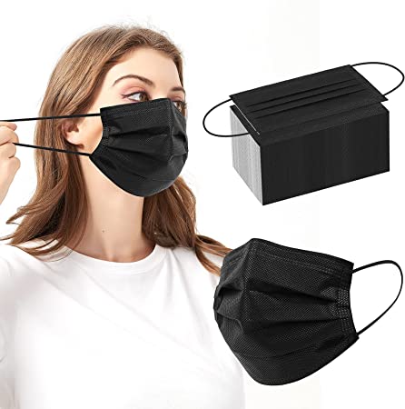 Black Disposable Face Mask 4 Ply Medical Face Mask With Metal Nose Clip Breathable Face Mask Safety For Protection Women Men 100 PCS