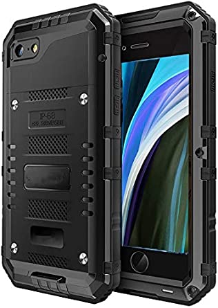 Mangix iPhone SE 2020 Case,Waterproof Built-in Screen Defender Military Grade Drop Protection, Shock Protection Luxury Aluminum Alloy Protective Heavy Duty Shell for Apple iPhone SE 2020/8/7 (Black)