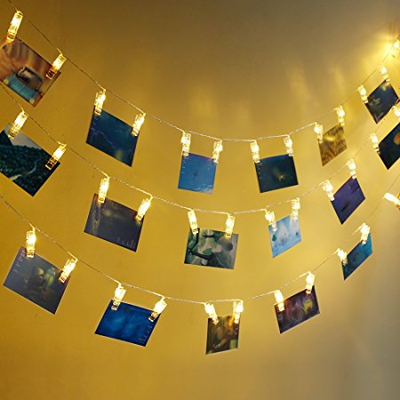 Rovtop 45 LED Photo Clip String Lights, 6M Battery Powered LED Picture Lights for Decoration Hanging Photo, Notes, Artwork (Batteries Included)