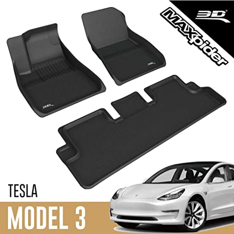 3D MAXpider All-Weather Floor Mats for Tesla Model 3 2020-2021 Premium Custom Fit Floor Liners, Kagu Series (1st & 2nd Row)