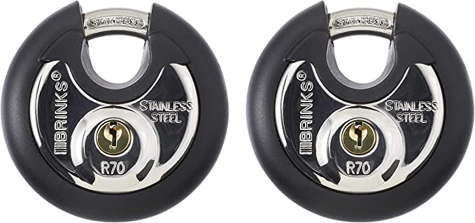 BRINKS - 70mm Commercial Stainless Steel Keyed Discus Padlock, 2-Pack - Stainless Steel Body with Stainless Steel Shackle