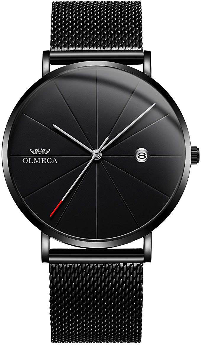 OLMECA Men's Watches Fashion Simple Watches Ultra Thin Wristwatches Waterproof Quartz Lover Boys Watches Calendar Date Watch for Men Milanese Band 825