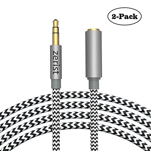 2 Pack 3.5mm Stereo Audio Cable Extension Male to Female Nylon Braided 10ft/3m Zerist Tangle-Free AUX Cable for Headphones, iPods, iPhones, iPads, Home/Car Stereos and More (Black)
