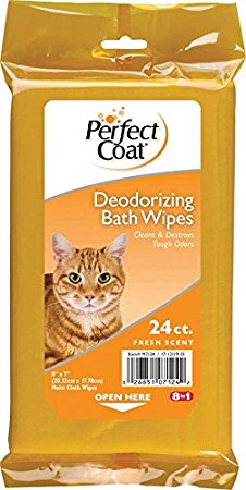 Perfect Coat Deodorizing Bath Wipes for Cats, 24-Count
