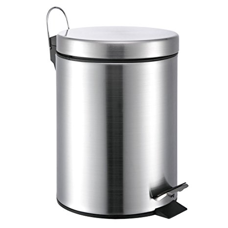 5 Liter/1.3 Gallon Small Round Stainless Steel Step Trash Can (SilverII)