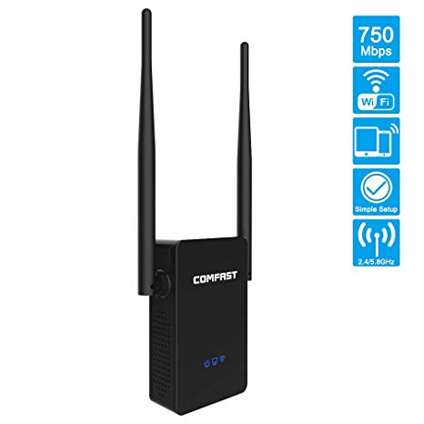 Comfast AC750 WiFi Range Extender, 750Mbps WiFi Repeater Dual Band 2.4GHz 5.8GHz Mini Router Signal Booster WiFi Access Point with Ethernet Port and WPS Button