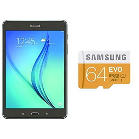 Samsung Galaxy Tab A 8-Inch Tablet (Wi-Fi)(16 GB, Smoky Titanium) & Samsung EVO 64GB  Micro SDXC Memory Card with Adapter up to 48/MB/s (MB-MP64DA/AM) bundle