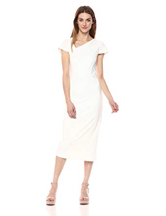Wild Meadow Women's Short Sleeve Column Dress with Asymetrical Neckline and Side Slit
