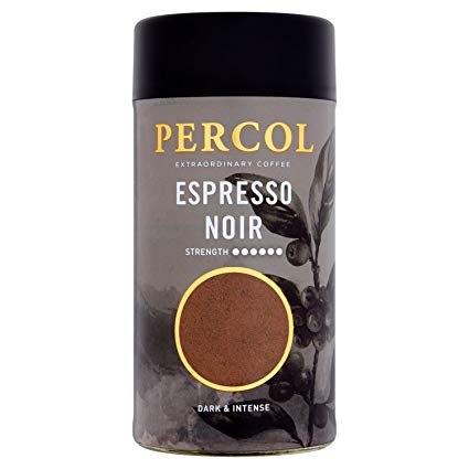PERCOL ESPRESSO NOIR INSTANT COFFEE - Get A Kickstart  With Full-Flavored Taste and Silky Crema Finish – Strong, Rich, Robusta Blend - 1 Pack 3.5 oz