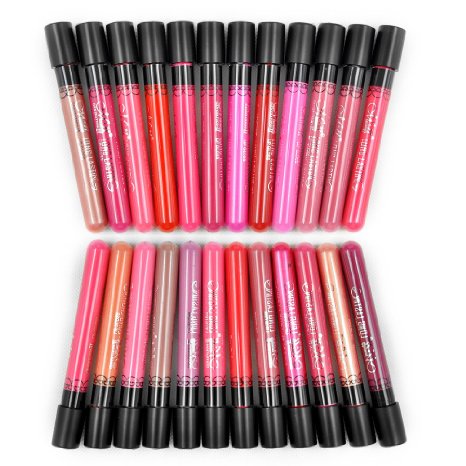 Chialstar Lip Gloss Stick Makeup Waterproof Velvet Matte 24 Full Color Lipstick and Chialstar Storage Bag 24pcs