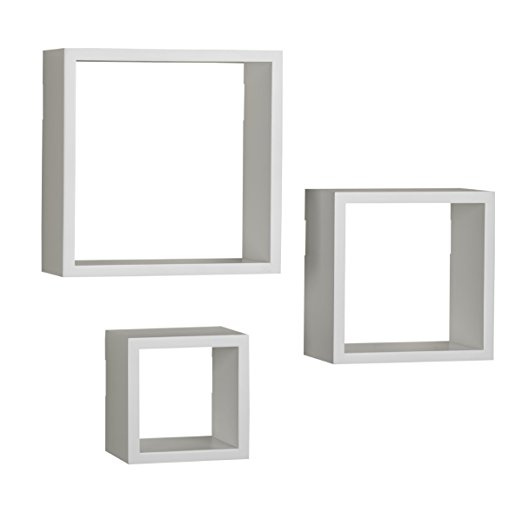 Melannco Square Wood Shelves Set, White, Set of 3