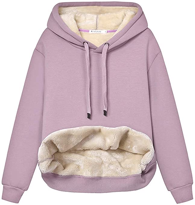 Haellun Womens Casual Winter Warm Fleece Sherpa Lined Pullover Hooded Sweatshirt