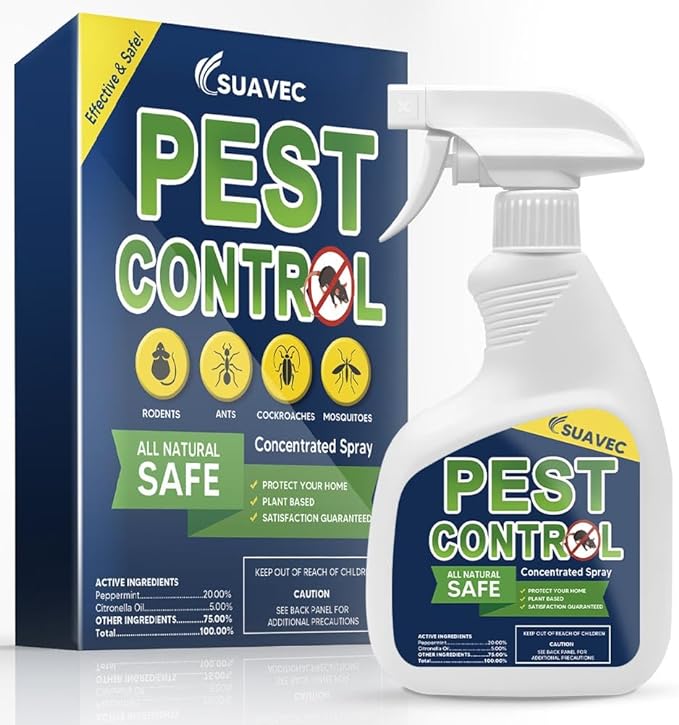 SUAVEC Pest Control Spray, Rodent Repellent, Peppermint Oil Spray for Mice Repellent, Repel Mouse, Roach, Ant, Spider, Mosquito, Moth & Other Pest, Rat Deterrent for Indoor, Mouse Away, Safe-1 Bottle