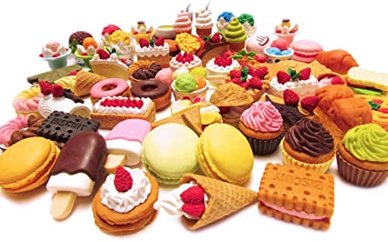 30pcs Novelty Food Style Pencil Rubber Erasers，Fruit Vegetable Dessert Puzzle Party Erasers for Kid Party Bag Fillers