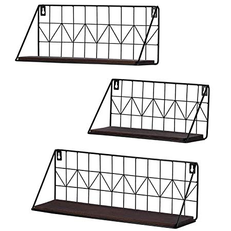 Mkono Wall Mounted Floating Shelves Set of 3 Rustic Metal Wire Storage Shelves Display Racks Home Decor