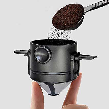 Pour Over Coffee Dripper,Portable Stainless Steel Reusable Coffee Dripper Cone, Slow Drip Coffee Filter Metal Cone Paperless Reusable, Mini Collapsible Coffee Filter for Travel Camping Offices