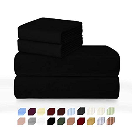 Millenium Linen Bed Sheet Set - 1600 Series 3 Piece - Deep Pocket - Cool & Wrinkle Free - 1 Fitted, 1 Flat, 1 Pillow Case - Full - Solid - Black