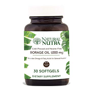Natural Nutra Borage Oil, Omega 6 Essential Fatty Acids Supplement with GLA, Linoleic, Oleic and Palmitic Acid, Cold Pressed, Herbicide and Pesticide Free, 30 Softgels