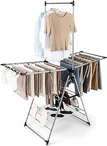 Giantex Clothes Drying Rack, Aluminum Foldable Laundry Drying Rack with with 6-Level Adjustable Height, High Hanger Design, Side Clips, Space Saving Collapsible Laundry Drying Rack