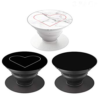 Collapsible Grip & Stand for Phones and Tablets (3 Pack) - Black White Pink Marble Heart