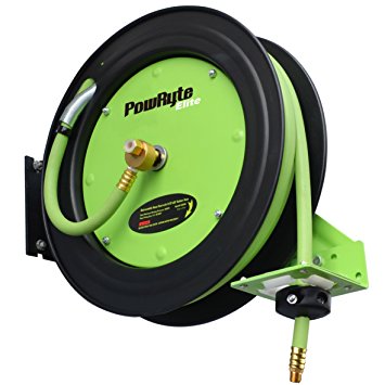 PowRyte Elite Retractable Air Hose Reel with 3/8-Inch by 25-Feet Rubber Air Hose