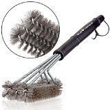 1 Ultimate BBQ Grill Brush By Que Heads Grilling Accessories - 3 Wire Grill Brushes In 1 - LIFETIME REPLACEMENT - 18 Stainless Steel Barbecue Grill Brush Is Best Grill Cleaner For Weber and Char-Broil Grills