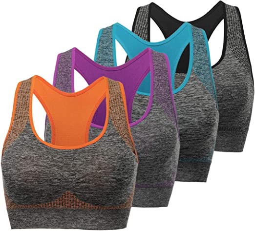 TOBWIZU Sports Bras for Women, Medium Support Yoga Gym Activewear Bras with Pocket