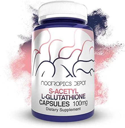 S-Acetyl L-Glutathione Capsules | 100mg | 180 Count | High Bioavailabliity Glutathione | Nootropics Depot