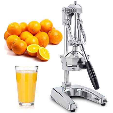 Zulay Professional Citrus Juicer - Premium Chrome Finish Manual Citrus Press and Orange Squeezer - Metal Lemon Squeezer - Extra Tall Heavy Duty Manual Orange Juicer and Lime Squeezer Press Stand