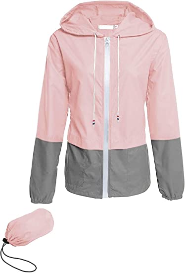 Women's Waterproof Jacket Outdoor Quick Dry Raincoat Windproof Casual Zipper Windbreaker with Hood