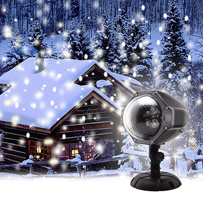 GAXmi Christmas Projector Light LED Snow Falling Night Lights White Snowflake Flurries Rotating Snowfall Spotlight Outdoor Indoor Landscape Decorative Lighting for Wedding New Year Stage