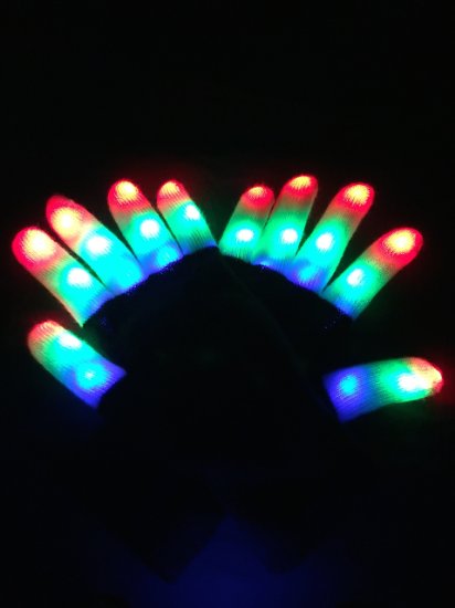 WDCS LED Gloves Party Light Show Gloves- 6 Light Flashing Modes. The Best Gloving & Lightshow Dancing Gloves for Clubbing, Rave, Birthday, EDM, Disco, and Dubstep Party (Black White Fingers 6 Modes)