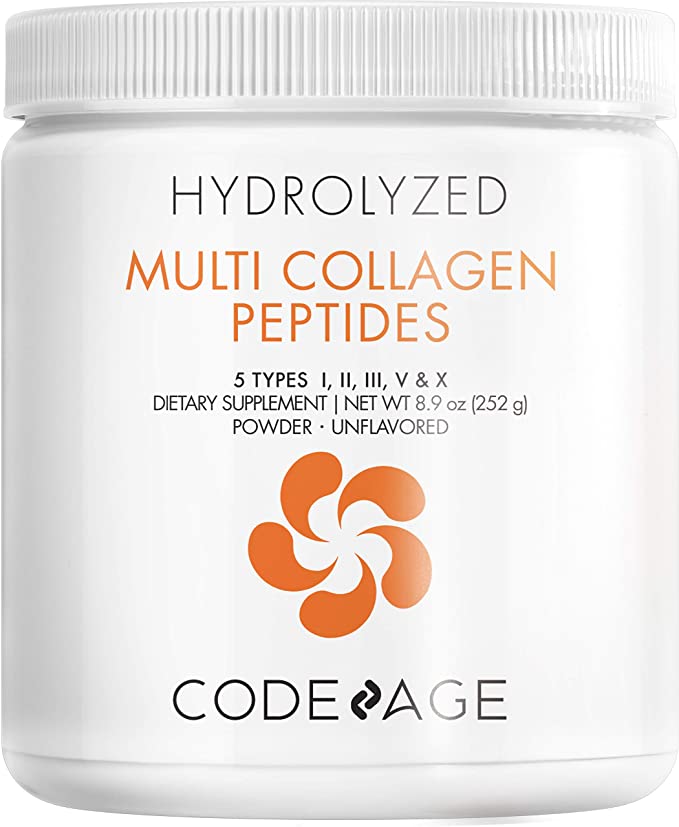 Codeage Multi Collagen Protein Powder Hydrolyzed, Type I, II, III, V, X, Grass Fed All in One Super Bone Broth and Collagen, 8.9 Ounces