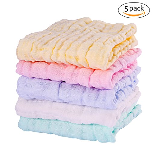 UMLIFE Baby Muslin Washcloths and Towels Super soft Newborn Baby Face Towel as Shower Gift 5 Pack