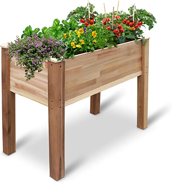 Jumbl Raised Canadian Cedar Garden Bed | Elevated Wood Planter for Growing Fresh Herbs, Vegetables, Flowers, Succulents & Other Plants at Home | Great for Outdoor Patio, Deck, Balcony | 34x18x30”