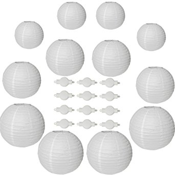 12 Packs White Round Paper Lanterns with 12 White Super Bright LED Party Lights(Super Long battery life)