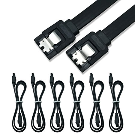 6 Pack 18-Inch SATA III 6.0 Gbps Cable with Locking Latch and 90-Degree/Straight Plug