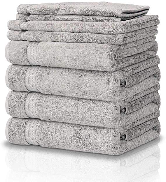 eLuxurySupply 100% Turkish Cotton Towel Set - 600 GSM Medium Weight Super Absorbent Towels - 8 PC Set Includes 2 Bath Towels, 2 Face Towels & 2 Wash Cloths - Heather
