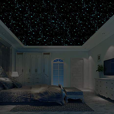 Realistic 3D Domed Glow in the Dark Stars,606 Dots for Starry Sky, Perfect For Kids Bedding Room Gift(606 stars) (Blue)
