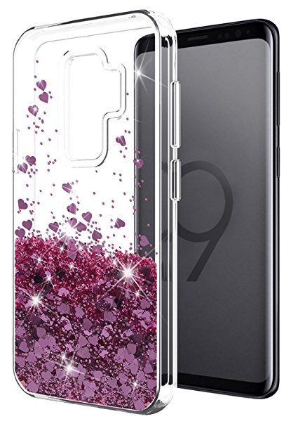 Samsung Galaxy S9 Plus case SunStory Luxury Fashion Design with Moving Shiny Quicksand Glitter and Double Protection with PC layer and TPU Bumper Case for Samsung Galaxy S9 Plus. (Rose Gold)