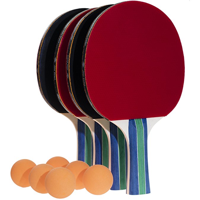 JNW Direct Table Tennis Set, 4 Professional Paddles & 6 Ping Pong Balls, Portable Case Included, Flared Racket Handles for Improved Grip, Great Gift this Christmas