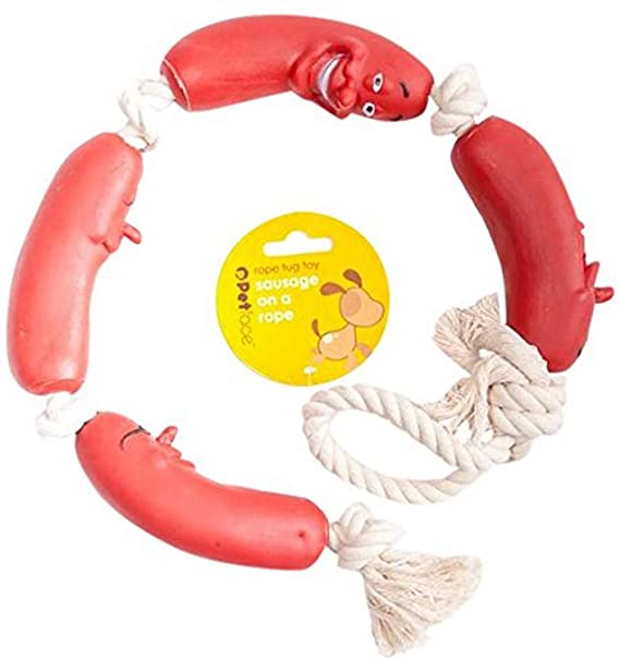Petface Latex Sausage on a Rope Dog Toy Fun Interactive Tug Pull Chew Puppy Play (65cm Long)