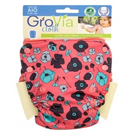 GroVia All in One Cloth Diaper - Snap - Poppy - One Size