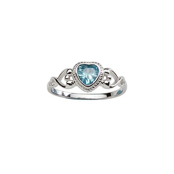 Sterling Silver March CZ Simulated Birthstone Baby Ring with Heart