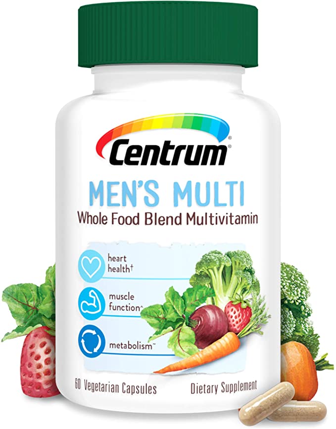 Centrum Whole Food Multivitamin for Men, Vegetarian, Gluten Free Dietary Supplement, 30 Day Supply(60 Capsules)